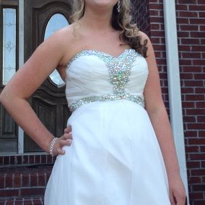 White formal dress with silver sequins